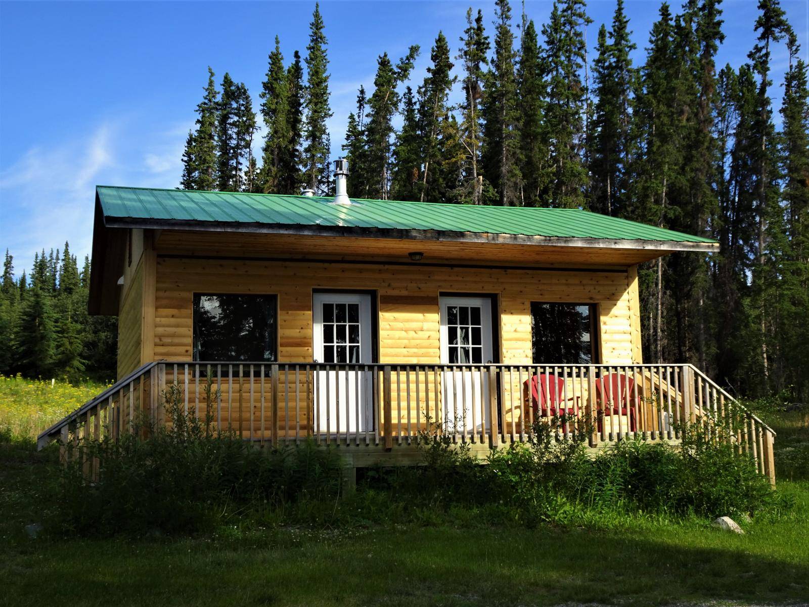 Standard lakefront cabin front view in summer
